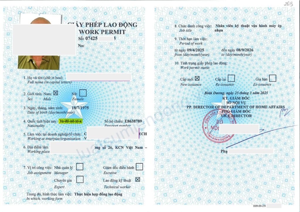 Giấy phép lao động tại bình dương visa tại bình dương gia hạn giấy phép lao động
