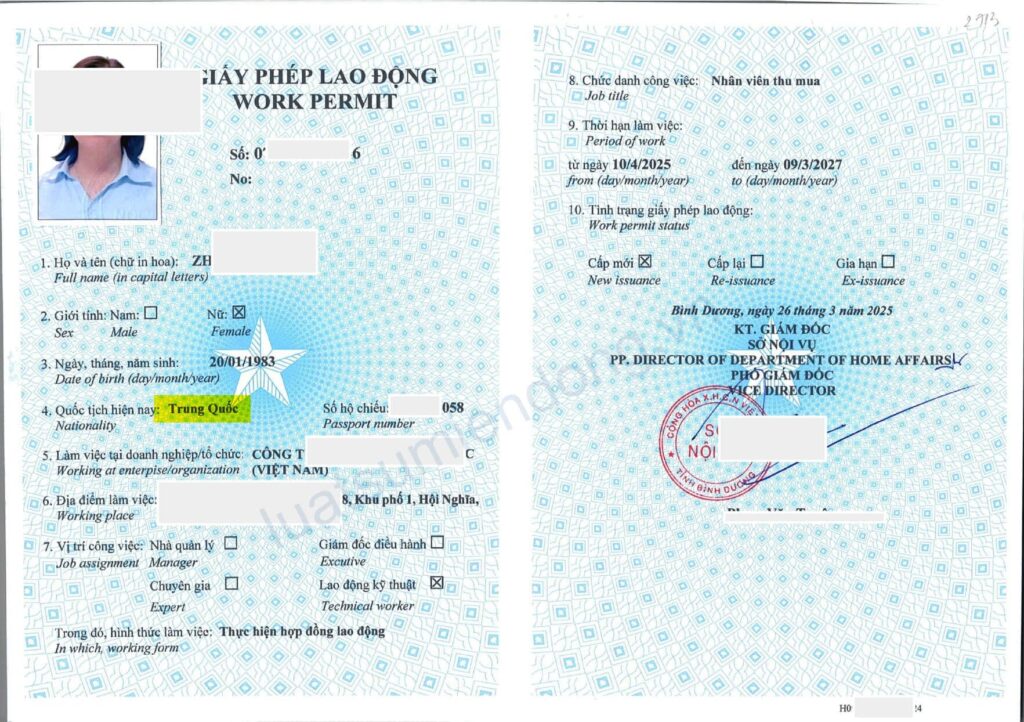 Giấy phép lao động tại bình dương visa tại bình dương gia hạn giấy phép lao động